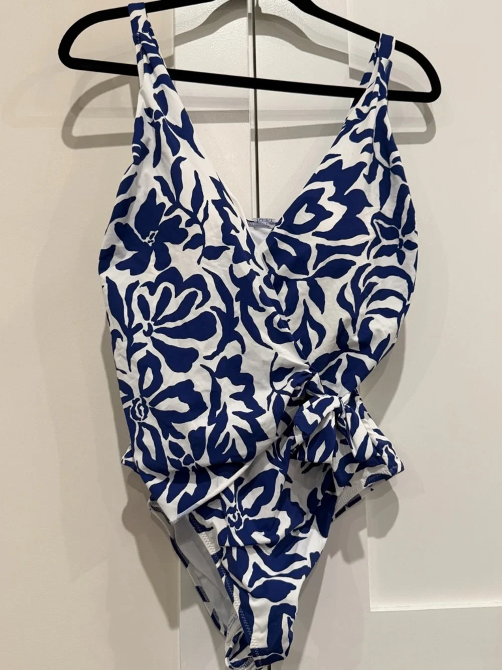 Hanky Panky Wide Strap Wrap One Piece Swimsuit in Blue & White Poolside Sz L NWT